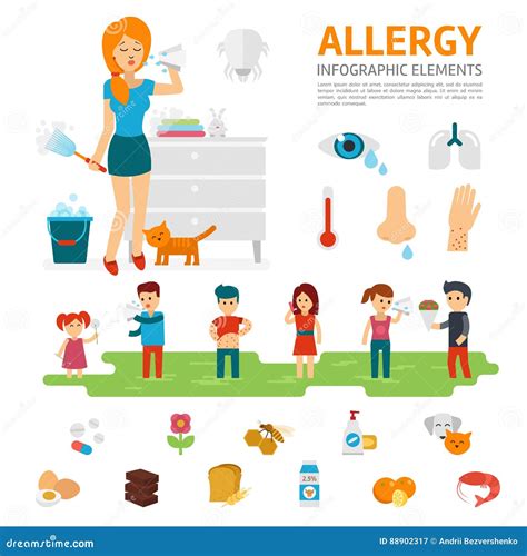 Allergy Infographic Elements Vector Flat Design Illustration Woman