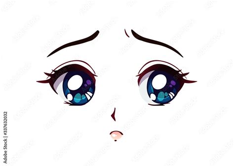 Sad Anime Face Manga Style Big Blue Eyes Stock Vector Adobe Stock