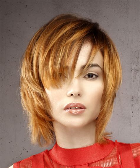 Short Straight Ginger Red Shag Hairstyle With Layered Bangs