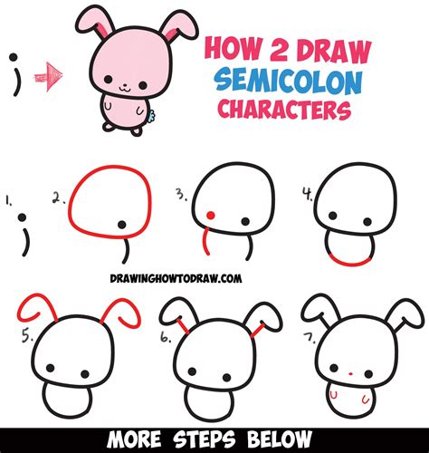 How To Draw Cute Cartoon Characters From Semicolons Easy Step By Step