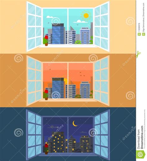 Different Times Of Day Set Concept Card Poster Vector Stock Vector