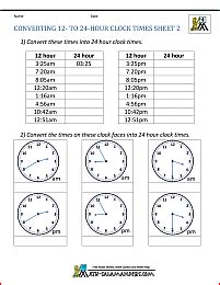 All 24 hour clock times should be written hh:mm or hh:mm:ss, where h is the hour, m is the convert 24 hour clock times to 12 hour standard times; 24 Hour Clock Conversion Worksheets
