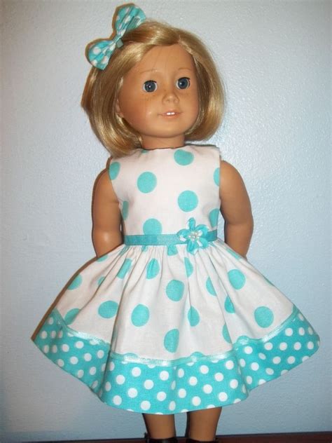 Dress And Hair Bow For 18 American Girl Doll Aqua Dots American Girl