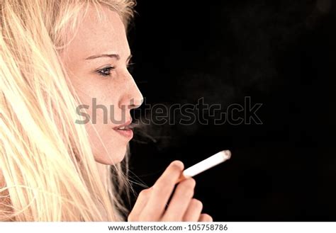 Beautiful Woman Smoking Cigarette Stock Photo Edit Now