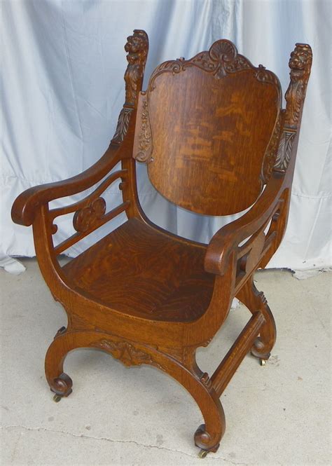 Paint those old white plastic chairs. Bargain John's Antiques | Antique Lion Head Oak Throne Chair - Bargain John's Antiques