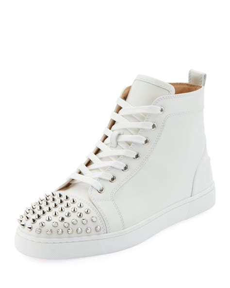 Christian Louboutin Lou Spike Embellished Leather High Top Trainers In