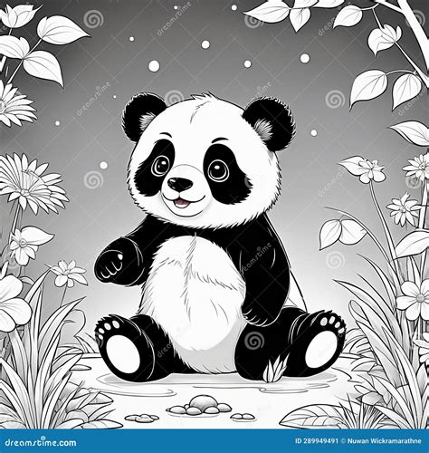 Interactive Coloring Page: 3D Panda S Playful Escapades Stock