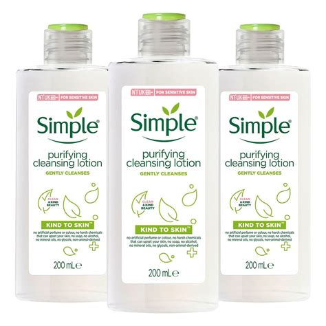 3x Of 200ml Simple Kind To Skin Purifying Cleansing Lotion With For