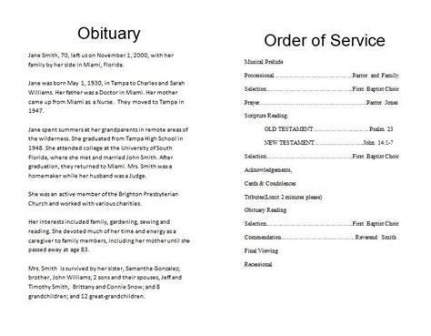 how to write a funeral program obituary template