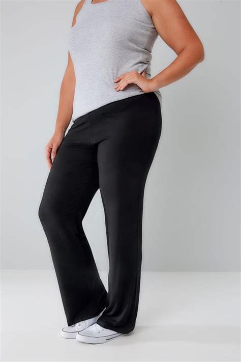 Black Wide Leg Pull On Stretch Jersey Yoga Trousers Plus