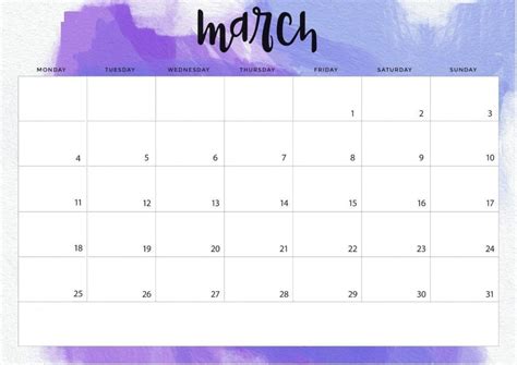 Cute March 2019 Editable Calendar Calendar March Monthly Desk