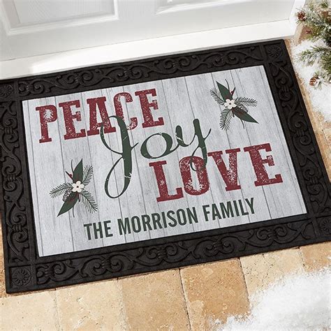 Personalized Peace Love Joy Doormat 18x27 Christmas