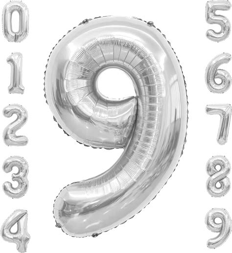 Number Balloon 40 Inch Number Balloons Silver Number 9