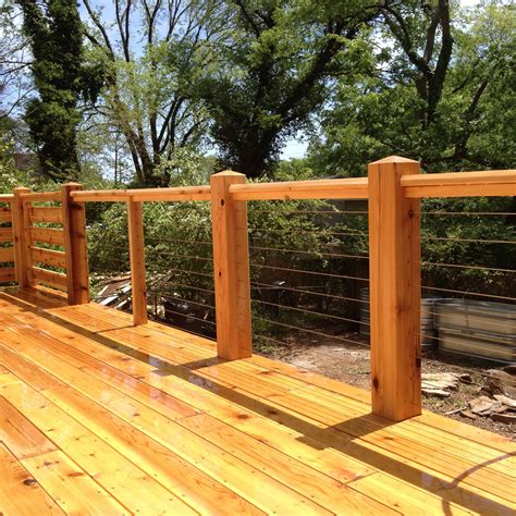 Cedar Deck With Cable Railing Deck Railings Decks Backyard Deck Stairs