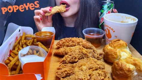 ASMR POPEYES MUKBANG No Talking EATING FRIED CHICKEN FRIES YouTube