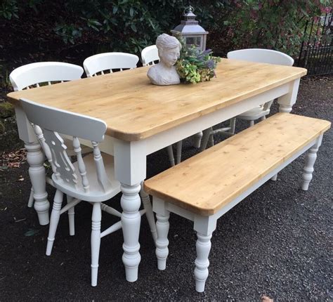 47 1/4 x 27 3/5x29 1/2（l x w x h). STUNNING HANDMADE PINE FARMHOUSE TABLE BENCH AND CHAIRS ...