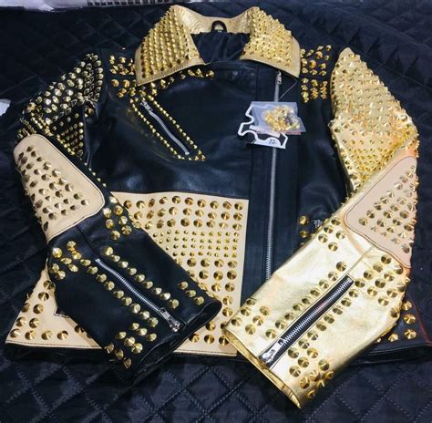 New Women Studded Leather Jacket Golden Spiked Studs Coat Wear Jacket