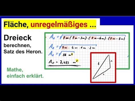14:53 jörn loviscach 25 015 просмотров. Fläche (unregelmäßiges Dreieck) berechnen, Satz des Heron - YouTube