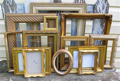 Set Of 13 Shades Of Gold Picture Frames For Gallery Wall Etsy Gold