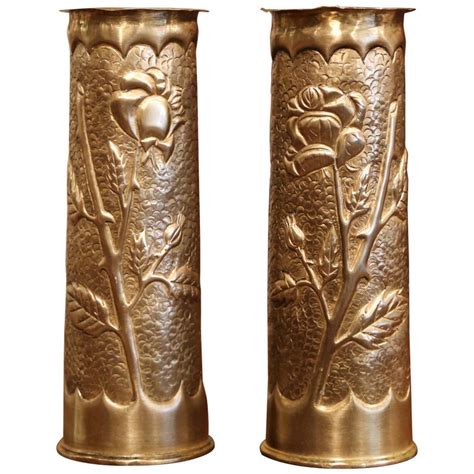 World War I French Trench Artillery Brass Shell Casing Vases Dated