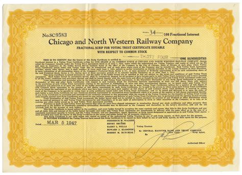 Chicago And North Western Railway Company Stock Certificate Ghosts Of