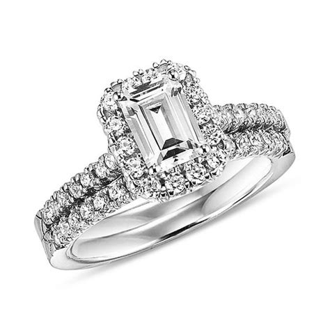 Ct T W Emerald Cut Diamond Frame Bridal Set In K White Gold Engagement Rings Wedding