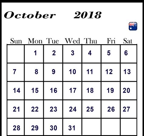 Calendar For October 2018 Australia Free Printable Calendar Templates