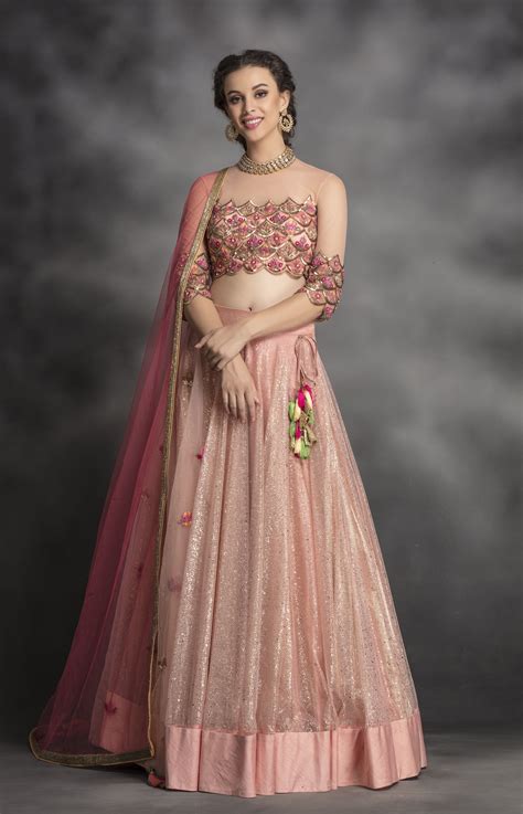 Peach Floral Embroidered Foiled Lehenga Designer Bridal Lehenga Choli