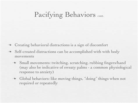 Pacifying Behaviors Cont Creating