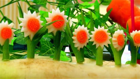 How To Make Vegetable White Sunflowers Vegetable Carving Garnish