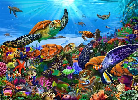 Amazing Undersea Turtles Drawing By Mgl Meiklejohn Graphics Licensing