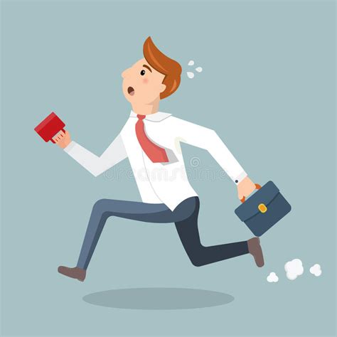Businessman running late for work. Employee With A Cup Of Coffee Late For Work Stock Vector ...