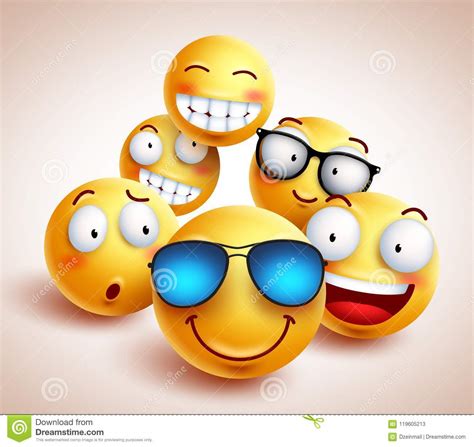 Smiley Face Emoticons Vector Characters With Funny Group Stock Vector