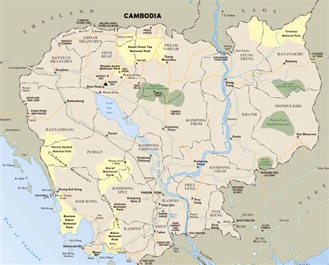 Large Detailed National Parks Map Of Cambodia With Highways And Major Cities Cambodia Asia