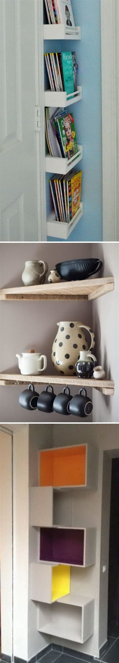 Installing floating shelves is a smart way to save space and display your valuable items while keeping a clean and sleek vibe. 20+ DIY Corner Shelves to Beautify Your Awkward Corner 2017