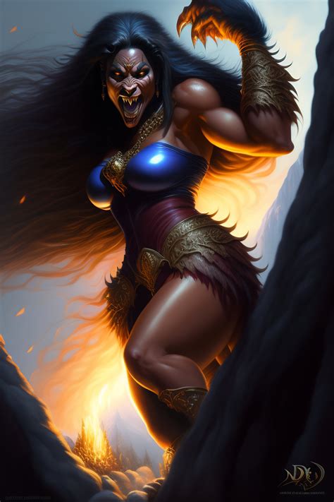 Lexica - Female werewolf with claws and fangs, transforming, by jeff