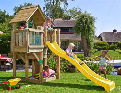Outdoor Playhouse For Kids With Slide Wooden Climbing Frame Wooden
