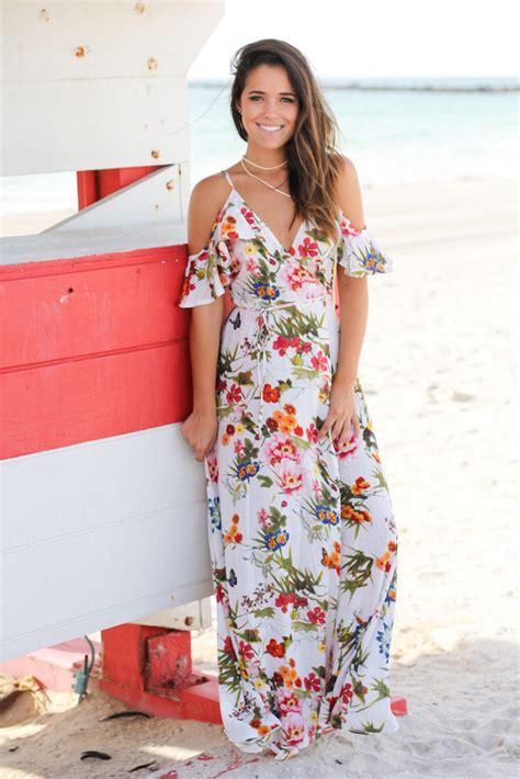 White Floral Wrap Maxi Dress With Ruffled Sleeves Maxi Dresses