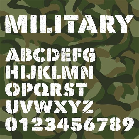 Premium Vector Old Military Alphabet Bold Letters And Numbers On