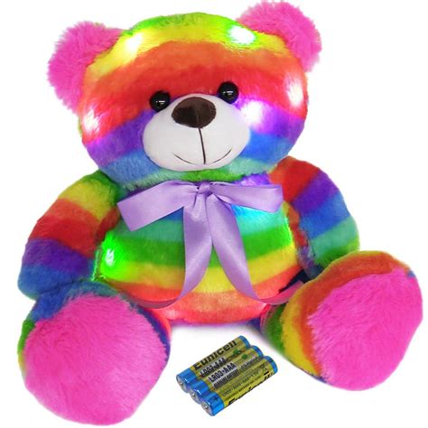 Light Up Stuffed Animal Rainbow Glow Teddy Bear Plush 16 Inch Battery
