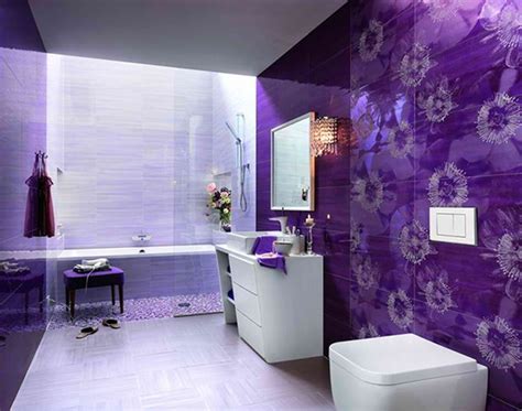 The shades of purple make the bathroom appear more voluminous. 33 Cool Purple Bathroom Design Ideas - DigsDigs