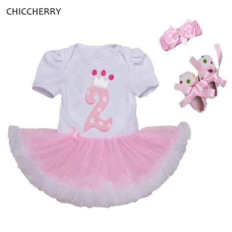 Crown 2 Years Birthday Dress Princess 3pcs Infant Lace Romper Dress Set