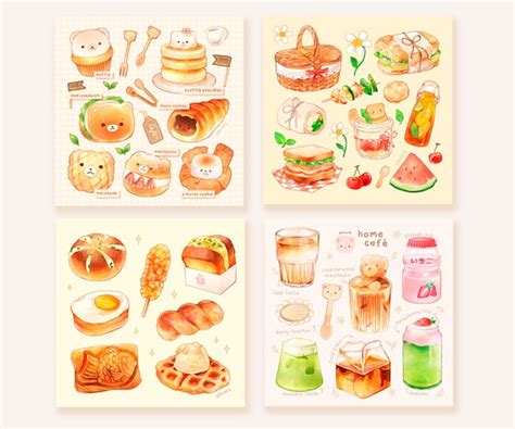 Cute Food Menu Prints Home Cafe Summer Picnic Korean Etsy