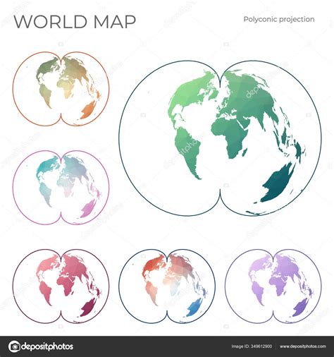 Low Poly World Map Set American Polyconic Projection Collection World