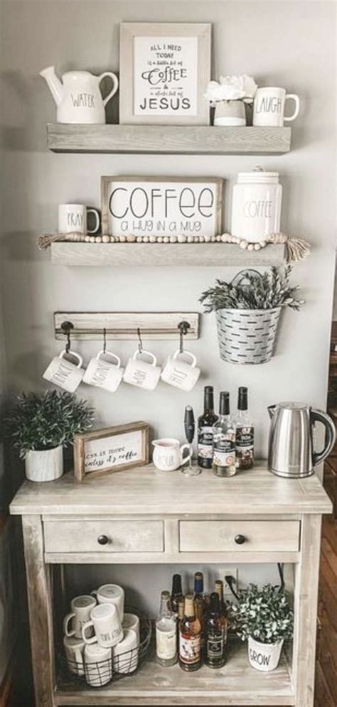 I love decorating this farmhouse coffee bar as the seasons change, and having a place to store my coffee that's not on my countertop has actually freed up a ton of space in our kitchen! Farmhouse Coffee Station Ideas - Farm Style Coffee Bar ...