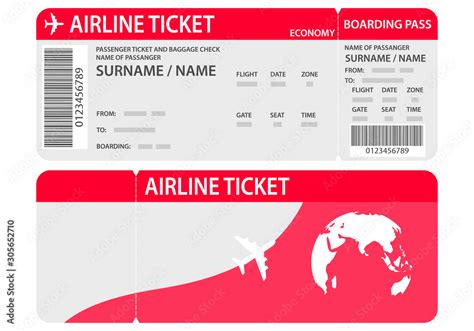 Stockvektorbilden Airline Ticket Or Boarding Pass For Traveling By Plane Isolated On White Plane