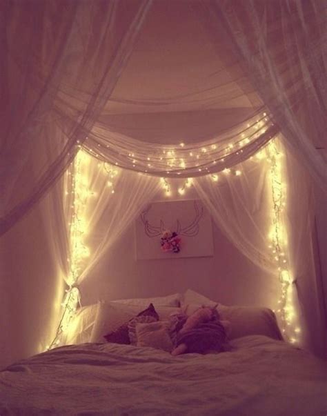 Impart a dreamy effect to a structured canopy by hanging string lights. 20 Best Romantic Bedroom with Lighting Ideas | House ...