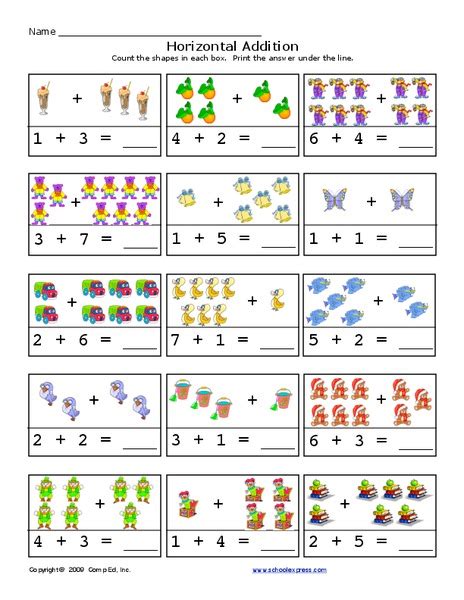 Horizontal Addition Worksheet For 1st 3rd Grade Lesson Planet