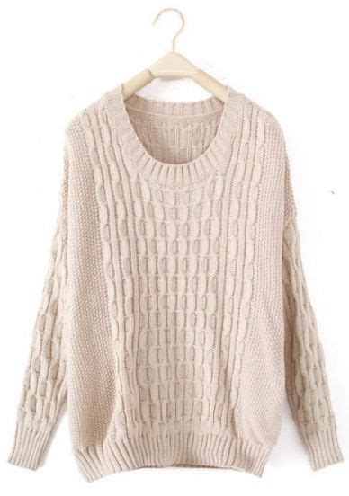 Beige Round Neck Cable Knitted Pullovers Sweater Sweaters Knitted