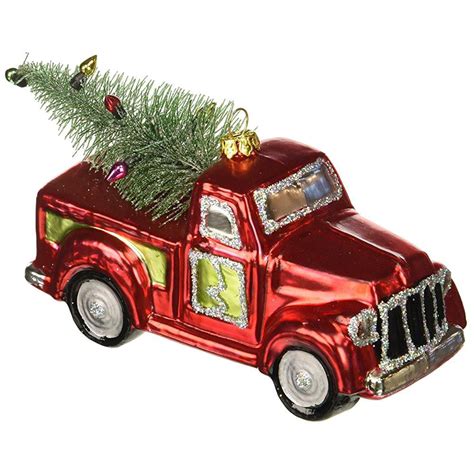 Demdaco Retro Red Truck With Tree Glass Holiday Ornament